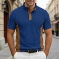 thumbnail image 2 of IWRICH Short Sleeve Color Block Polo Shirt for Men Corduroy Stand Collar Tees Button up Business Tops Stylish T-Shirt Blue L, 2 of 4