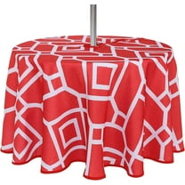 Moroccan Outdoor Round Tablecloth with Umbrella Hole and Zipper, 60 Inch Red, Waterproof Wrinkle Free Table Cloth Decorative Fabric Washable Table Cover for Patio, Party, Picnic