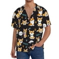 thumbnail image 1 of Balery Cute Dogs Corgi Camisa Casual de Manga Corta con Botones para Hombre, Texturizada, Estilo Cubano, para Playa, Verano-XX-Large, 1 of 5