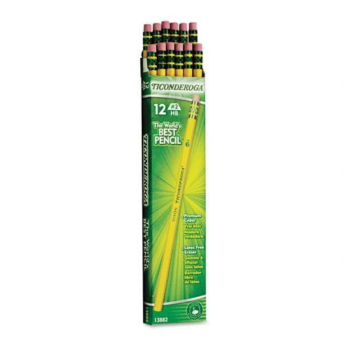 Yellow 12-Pack New Wood-Cased Graphite #2 HB Soft Ticonderoga Pencils 