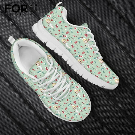 

Flats Lace Up Shoe for Women Kawaii Cartoon Nurse Pattern Sneaker Shoes Lady Breathable Air Mesh Shoes Zapatos Mujer