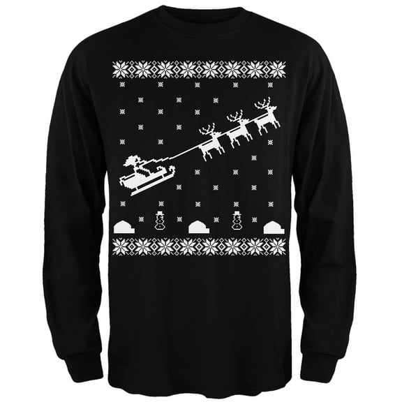 Old Glory Mens Flying Santa Sleigh Ugly Christmas Sweater Long Sleeve T Shirt
