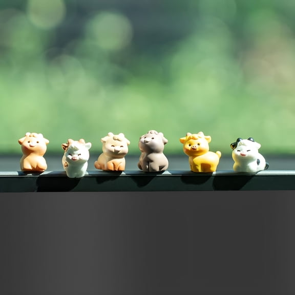 XIBUFE Car Dashboard Decorations,6Pcs Cute Cow Rear View Mirror Ornament Car Interior Accessories Decor