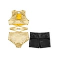 thumbnail image 4 of YiZYiF Kids Girls Crisscross Cutout Ballet Dance Unitard with Shorts Set Athletic Gym Suit Ballerina Costume Gold&Black 16, 4 of 5