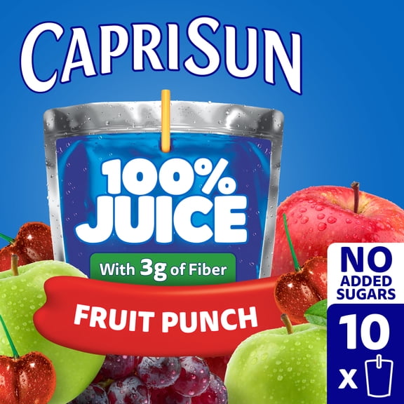 Capri Sun 100% Juice Blend from Concentrate Juice Boxes, 10 Pouches, for School Lunches and On-the-Go Hydration, Fruit Punch with Added Ingredients and Other Natural Flavor, 6 oz
