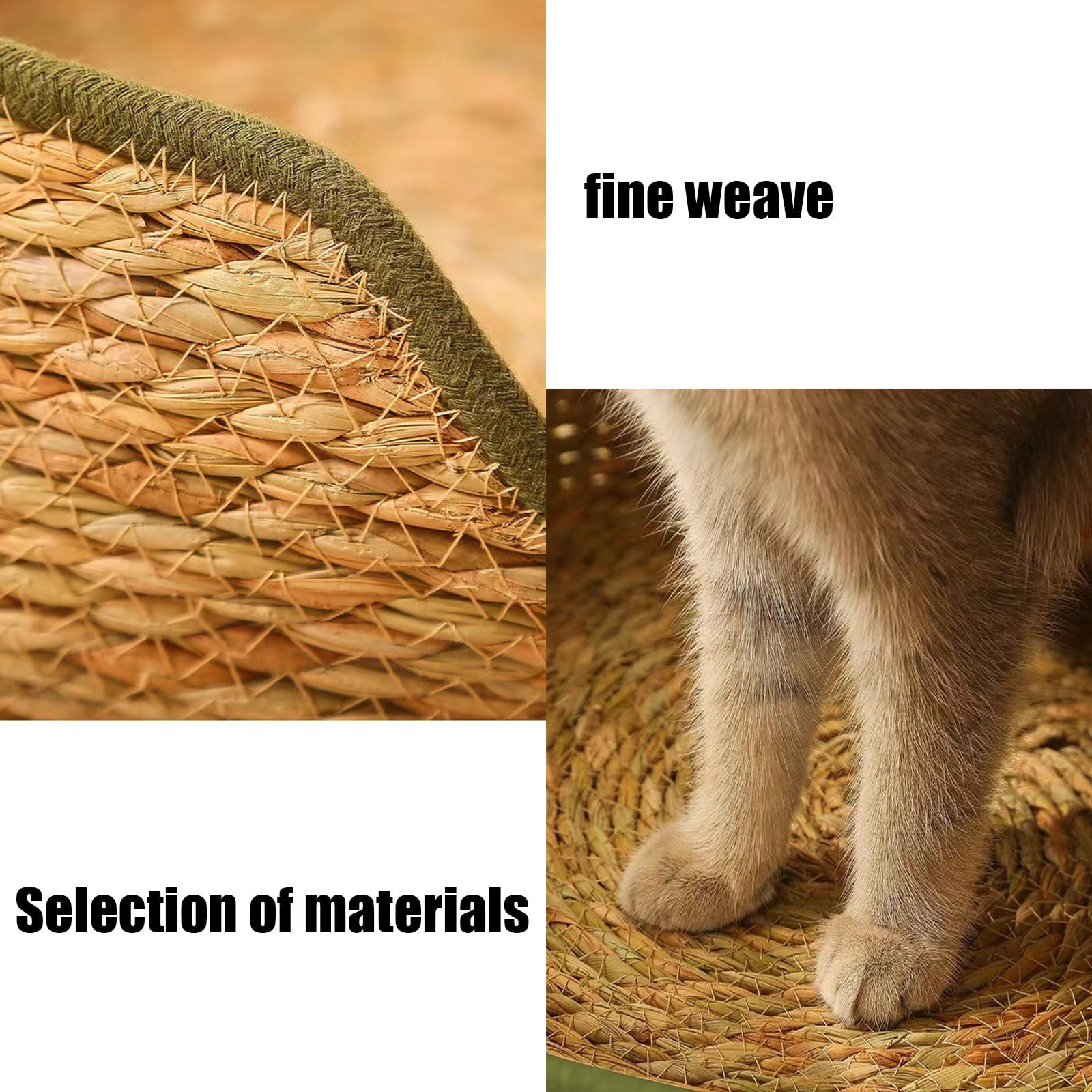 SPOORYYO Woven Grass Pet Bed (Cats), Polyester Scratch Pad Bed for All Seasons, Detachable Washable, 34x34x13cm/13.77x13.77x5.12in, Khaki & Army Green (1 Piece)