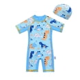 thumbnail image 3 of HNMKIU Boys Dinosaur Pattern Sun Swimwear Set Short Sleeve Rash Guard and Trunks for Summer Beach Pool Blue,2-3 Years, 3 of 8