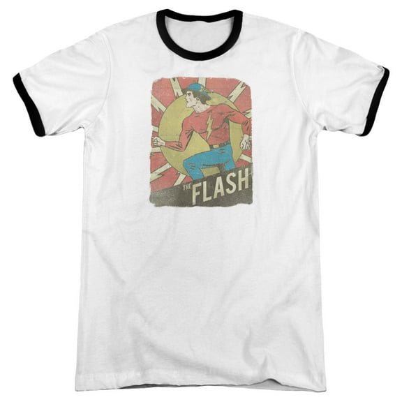 DC Comics Flash Tattered Poster Adult Ringer T-Shirt White/Black