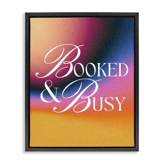 Stupell Industries Booked & Busy Gradient Text & Numbers Painting Black Floater Framed Canvas Art Print Wall Art, 17 x 21