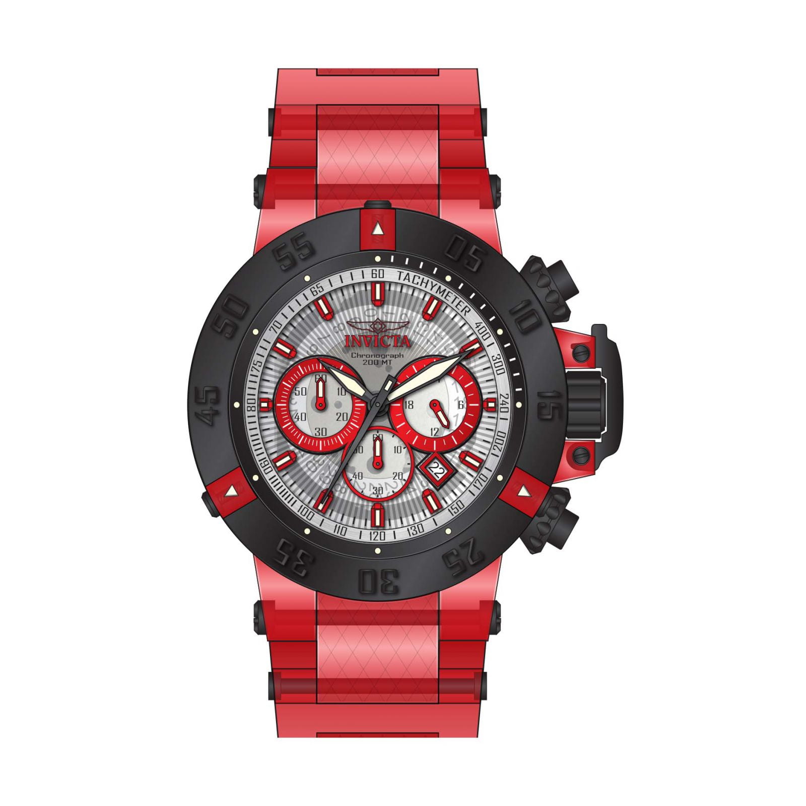 Invicta Men's Subaqua Red Silicone Band Steel Case Swiss Quartz White Dial Analog Watch 24364