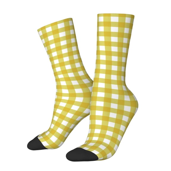 Honeii Yellow Checkboard Print Adult Socks,Crew Socks,Casual Calf Socks,Daily Wear Socks for Men & Women, Perfect for Sports, Casual and Everyday Use