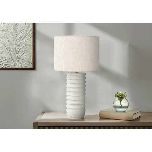 Noaman 28"h Table Lamp, Cream Resin Base with Ivory Linen Shade, 3-Way Rotary Switch, 100W Max, Transitional Style Lighting for Bedroom, Living Room, Office