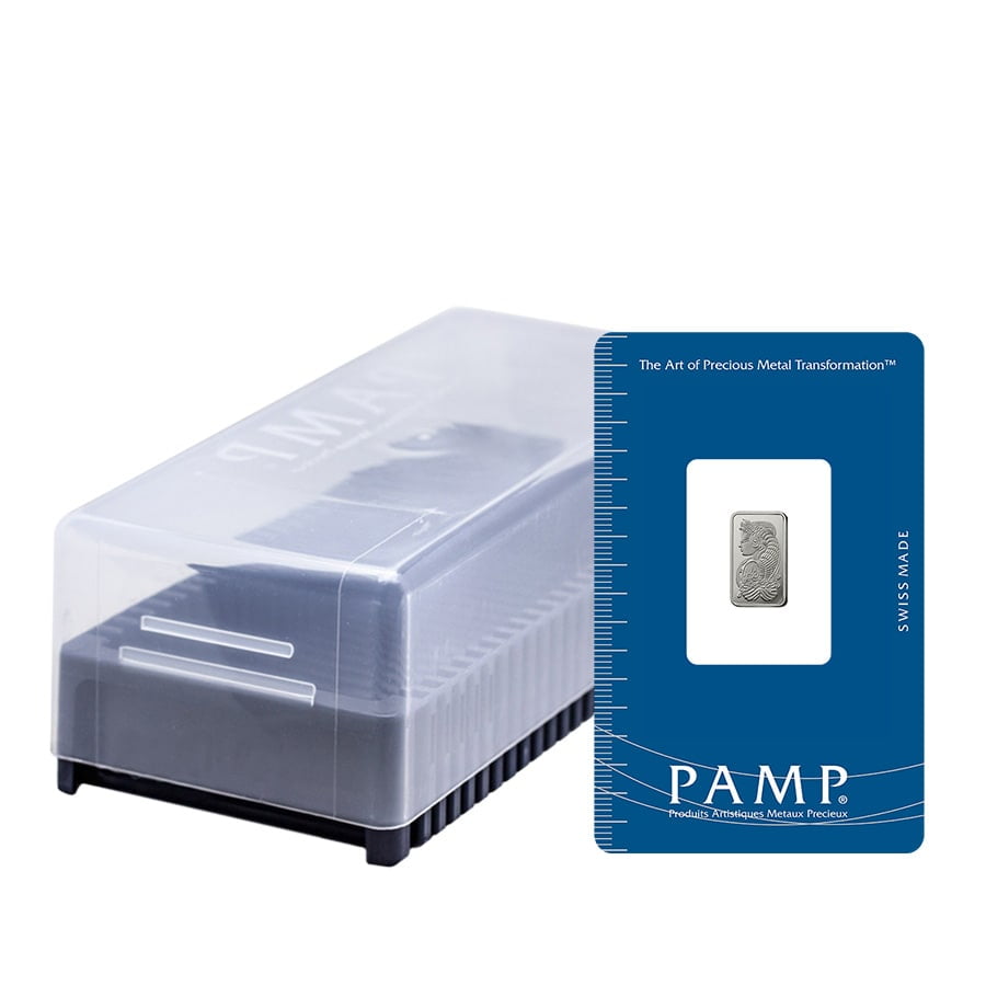 Box of 25 - 1 Gram PAMP Suisse Lady Fortuna Platinum Bar .9995 Fine (in Assay)
