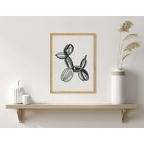 Kate and Laurel Black Bubble Balloon Dog Animal Framed Wall Art by The Creative Bunch Studio, 12x16 Natural, Modern Balloon Animal Art for Wall
