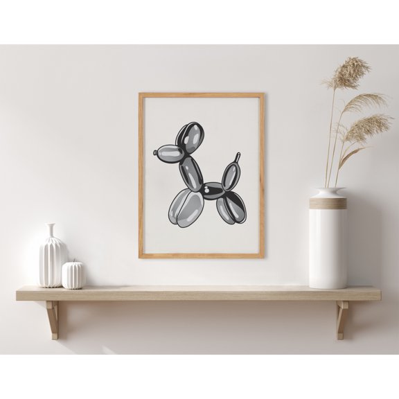 Kate and Laurel Black Bubble Balloon Dog Animal Framed Wall Art by The Creative Bunch Studio, 12x16 Natural, Modern Balloon Animal Art for Wall