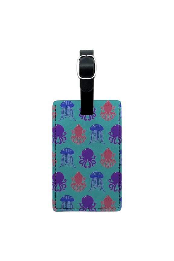 Cute Jellyfish Octopus Squid Tentacles Pattern Rectangle Leather Luggage Card Suitcase Carry-On ID Tag