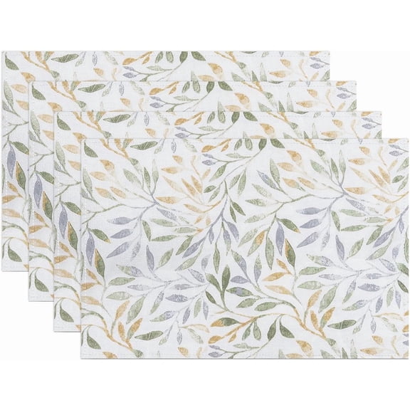 Spring Placemats Set of 4, Sage Green Blue Burnt Orange Leaf Decorative Table Place Mat Non-Slip Heat Resistant Farmhouse Botanical Linen Place Mats for Home Kitchen Dining Table, 12"x18"
