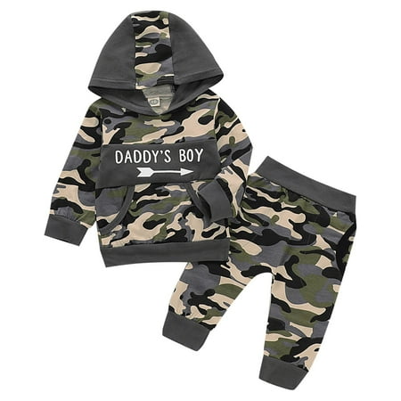 

JIEU Baby Boys Outfits Boys Fall Winter Clothes Letter Print Long Sleeve Fashionable Versatile Hooded Tops Camouflage Pants Set Gray 3-6 months 6-12 months 12-18 months 18-24 months 2-3T