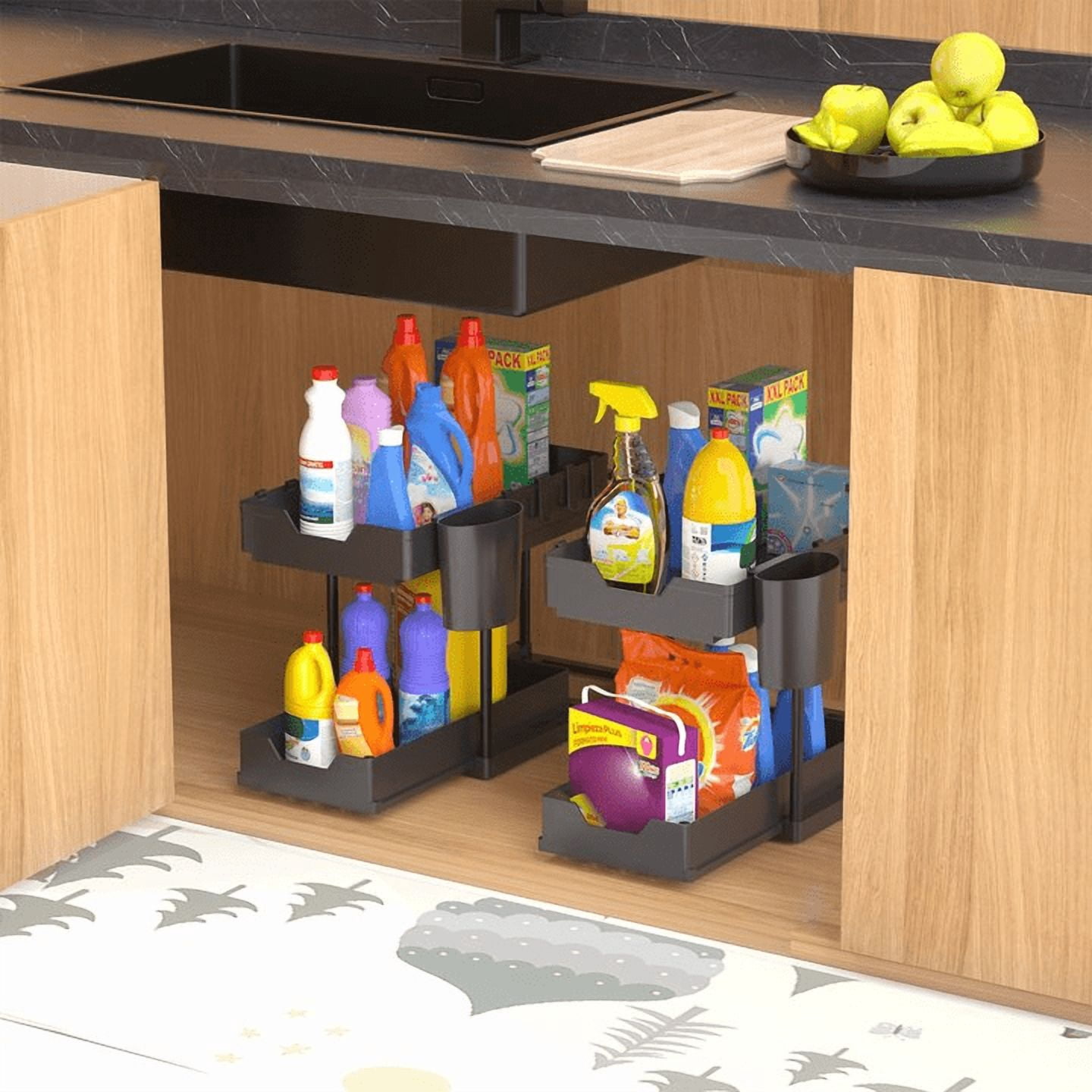 Couradric Under Sink Organizer ,2-Pack ,2-Tier Slide-Out,Rust-Resistant Steel Bathroom & Kitchen Cabinet Organizer, Space Saving Storage Solution