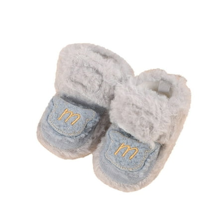 

Winter Children Baby Toddler Shoes Boys And Girls Shoes Floor Shoes Flat Bottom Non Slip Plush Warm Hook Loop Solid Color Cute Cartoon Bear Rabbit Pattern