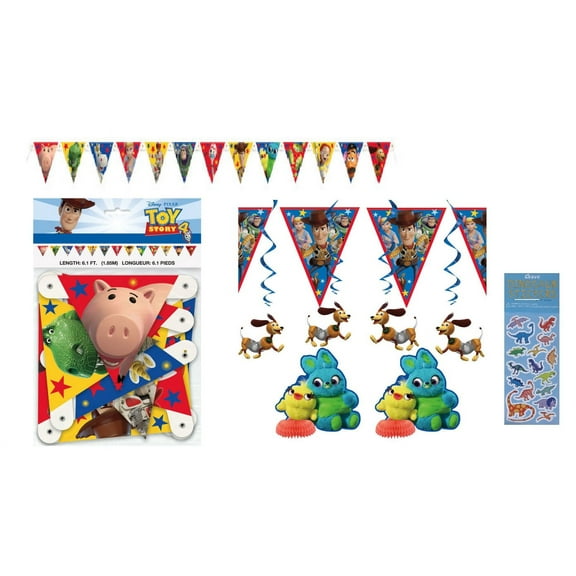 Toy Story Birthday Party Supplies Bundle with Banner Centerpieces Swirl Cutouts and Stickers