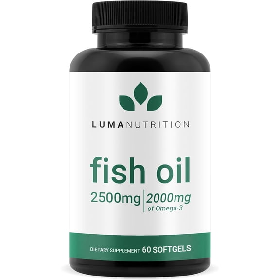 Luma Nutrition Omega 3 Fish Oil Supplement - Extra Strength 2500mg - 2000mg EPA & DHA - Brain and Heart Health - 60 Softgels