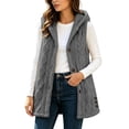 thumbnail image 3 of Aboser Women's Fuzzy Fleece Vest with Hood Soft Plush Sherpa Jackets Casual Button Down Outerwear Fluffy Sleeveless Hooded Coats, 3 of 9