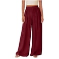 thumbnail image 2 of ClodeEU Women's Elastic Waist Pleated Wide Leg Pants with Pockets,Loose Trendy Pant Wine,Womens Plus XL, 2 of 6