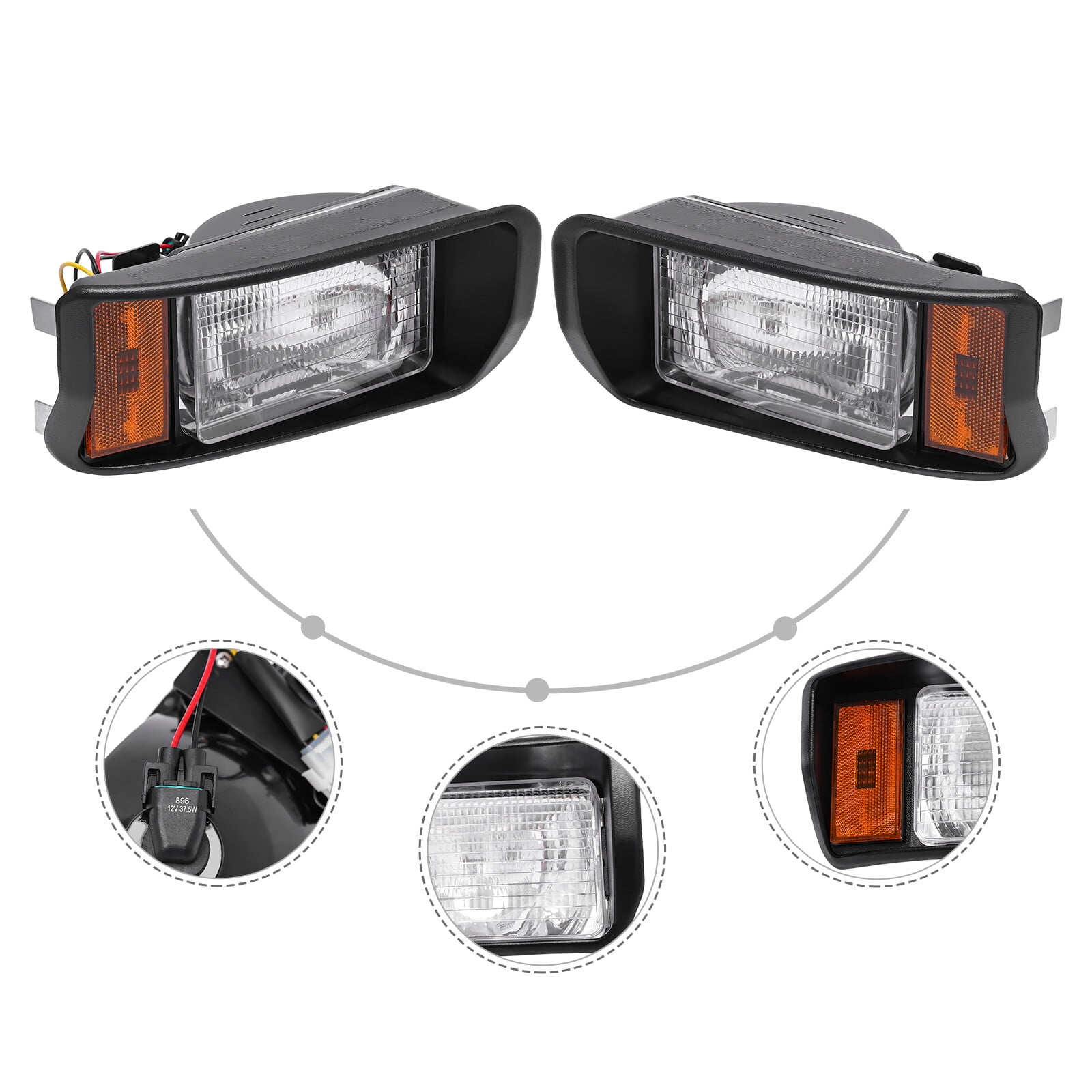 Headlights For Club Car DS Factory Size Halogen Headlamp Driver & Passenger Side Black 10.23*4.94