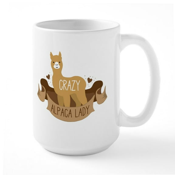 CafePress - Crazy Alpaca Lady Mugs - 15 oz Ceramic Large White Novelty Mug
