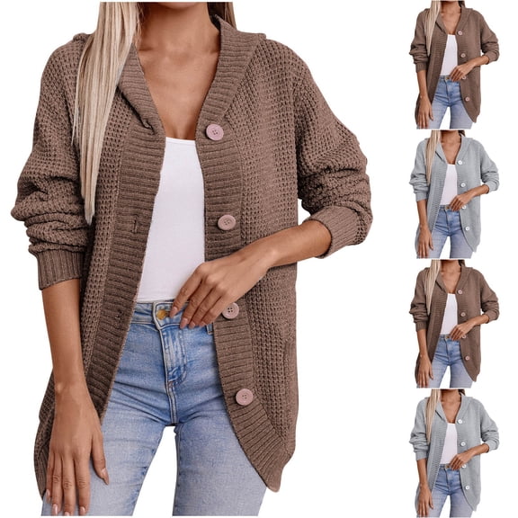 AGWOLF Women’s Chunky Knit Cardigan Cable Knit Button Down Sweaters Oversized V Neck Fall Sweater for Casual Layering S