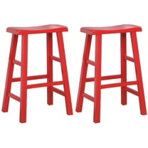 eHemco Heavy-Duty Solid Wood Saddle Seat Kitchen Counter Bar Stools, 29 Inches, Red, Set of 2