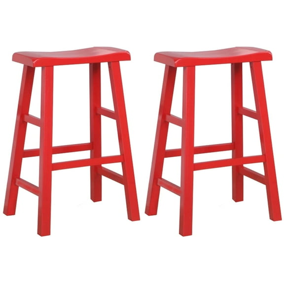 eHemco Heavy-Duty Solid Wood Saddle Seat Kitchen Counter Bar Stools, 29 Inches, Red, Set of 2