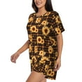 thumbnail image 2 of Balery Brown Plaid Sunflower Pattern Womens Pajama Sets 2 Piece Soft Short Sleeve Top and Shorts Sleepwear Round Neck Pjs Lounge Set with Pockets-XX-Large, 2 of 7