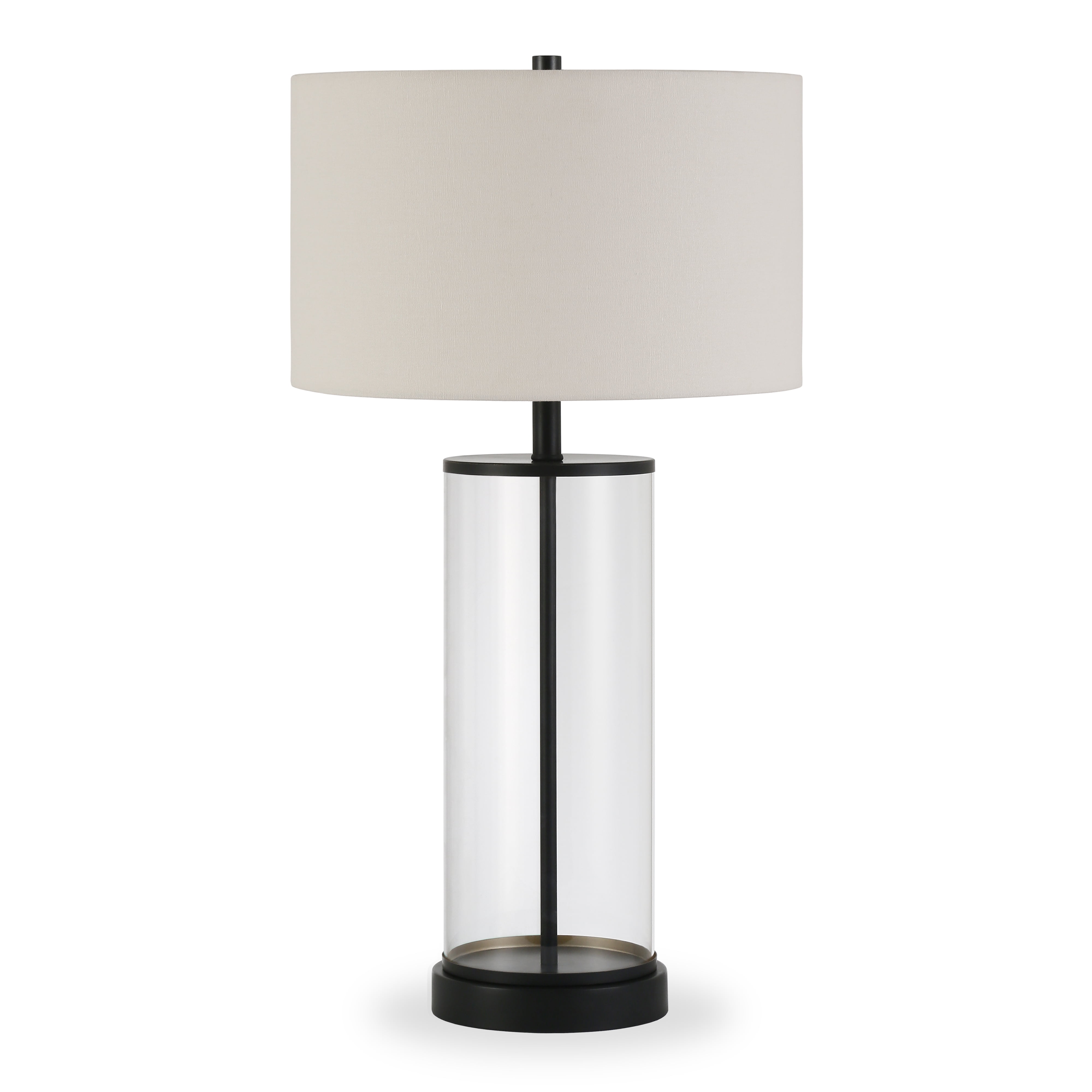 Clear Glass Lamp-Open Base Table Light with LED Bulb and Shade 