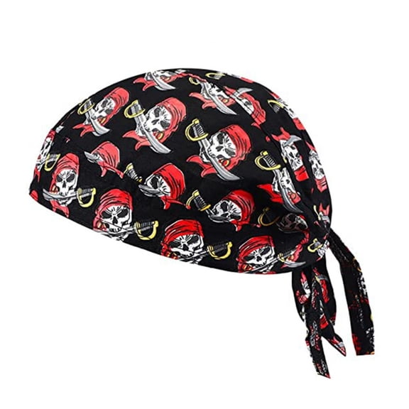 Pirate Skull Bandana Headwrap Adjustable Tie-Back Cap For Costume Parties And Outdoor Activities