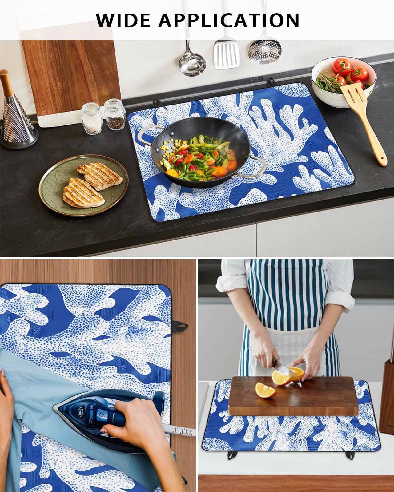 nqOlkjepod Large Induction Cooktop Protector Mat 36"x21", Summer Blue Coral Stove Top Covers for Electric Stove, Coastal Abstract Ocean Sea Plant Stove Burner Cover Mats, Glass Top Stove Cover