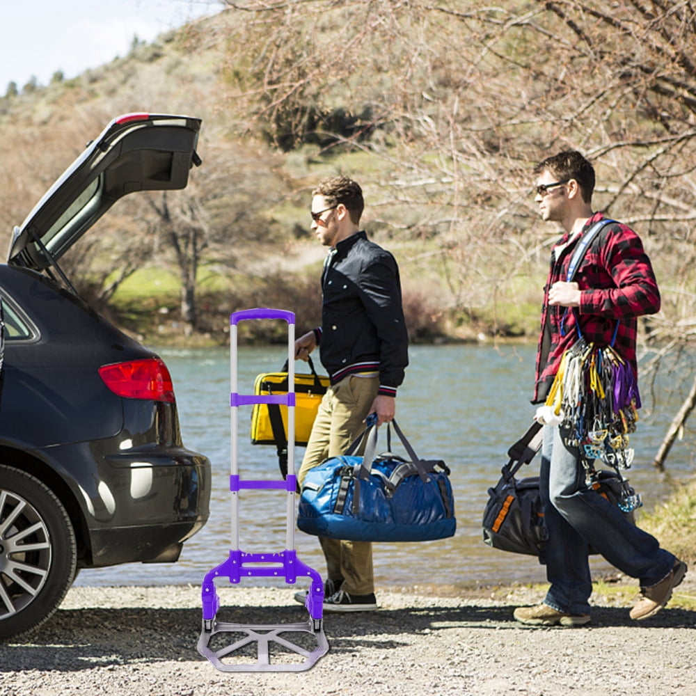 Small Folding Hand Truck Dolly with 2 Wheels, Foldable Luggage Cart, Lightweight Aluminum Collapsible Trolly Portable Dolly for  Home, Auto, Office,Moving Airport Travel Use,Purple