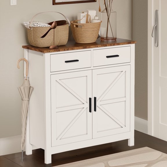 31" Buffet Cabinet, Wood Accent Storage Table with 2 Doors, 2 Drawers, Adjustable Shelf, Modern Coffee Bar Station for Living Room, Entryway, Hallway