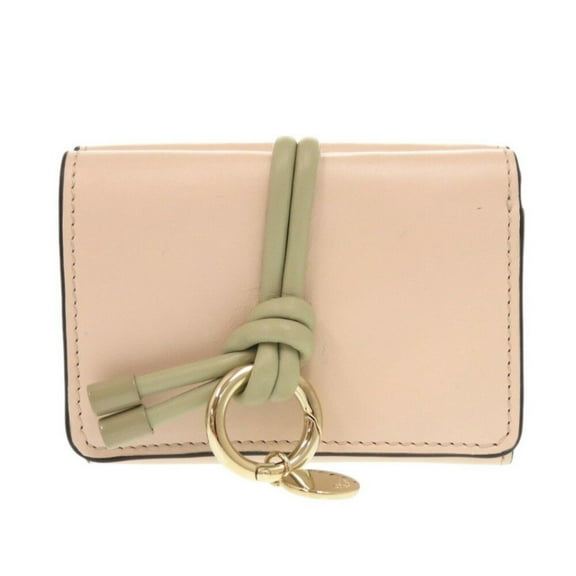 Pre-Owned Chloé Chloe Alphabet Leather Cement Pink Tri-fold Wallet Beige 0378Chloe (Good)