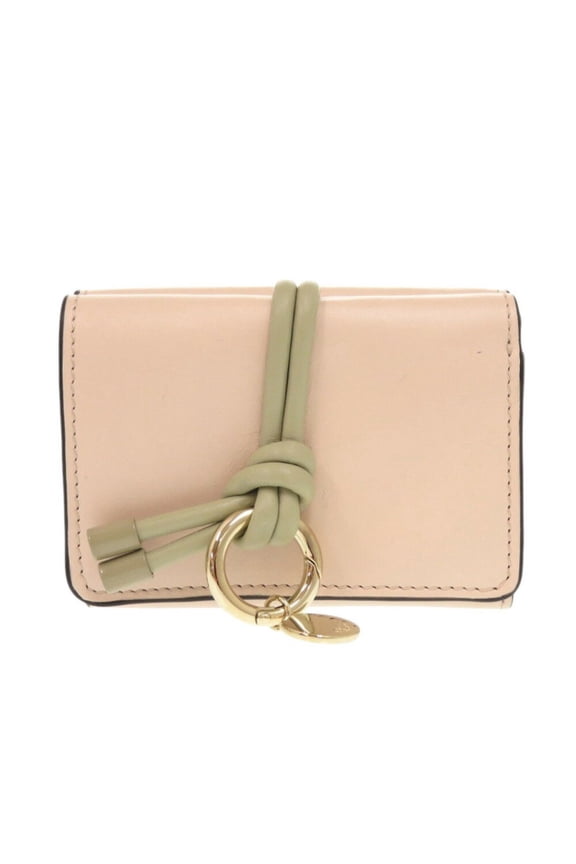 Pre-Owned Chlo Chloe Alphabet Leather Cement Pink Tri-fold Wallet Beige 0378Chloe (Good)