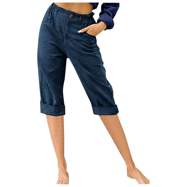 Plebaso Capri Pants for Women Casual Straight Leg Pants Womens Lightweight Cropped Pants with Pockets