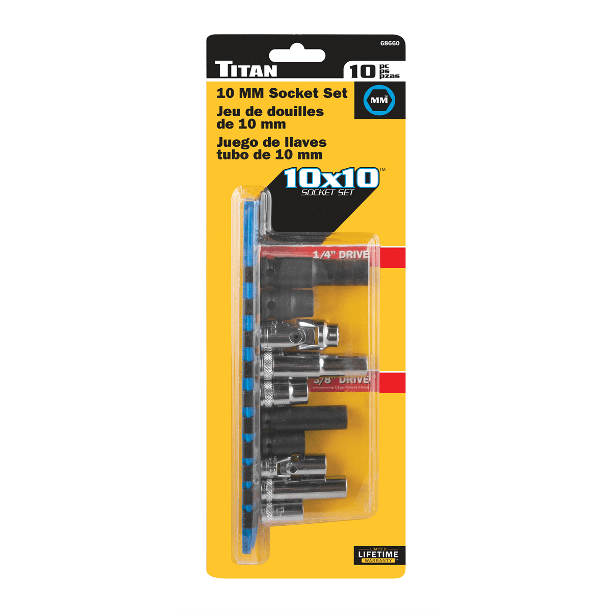 TITAN 10 pc. 1/4 in. and 3/8 in. Dr. 10 mm Socket Set