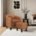 thumbnail image 2 of Renwick Barrel Accent Chair with Ottoman, Brown Faux Leather, 2 of 10
