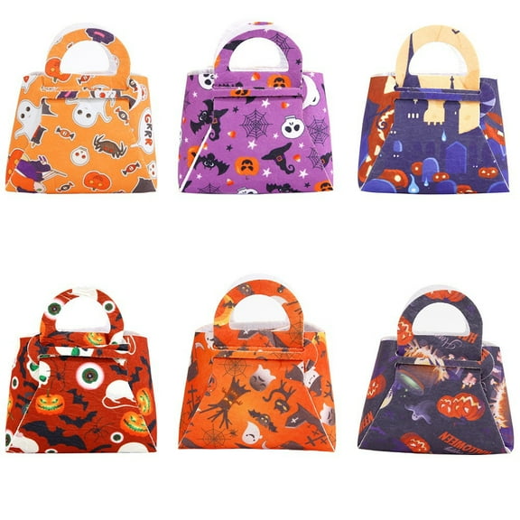 6 PCS Candy Bags for Kids, Unique Snacks Sweet Goodie Bags with Handle Reusable Small Gift Bags for Children Christmas Halloween Party Favors Supplies (4.7 x 5.1in)