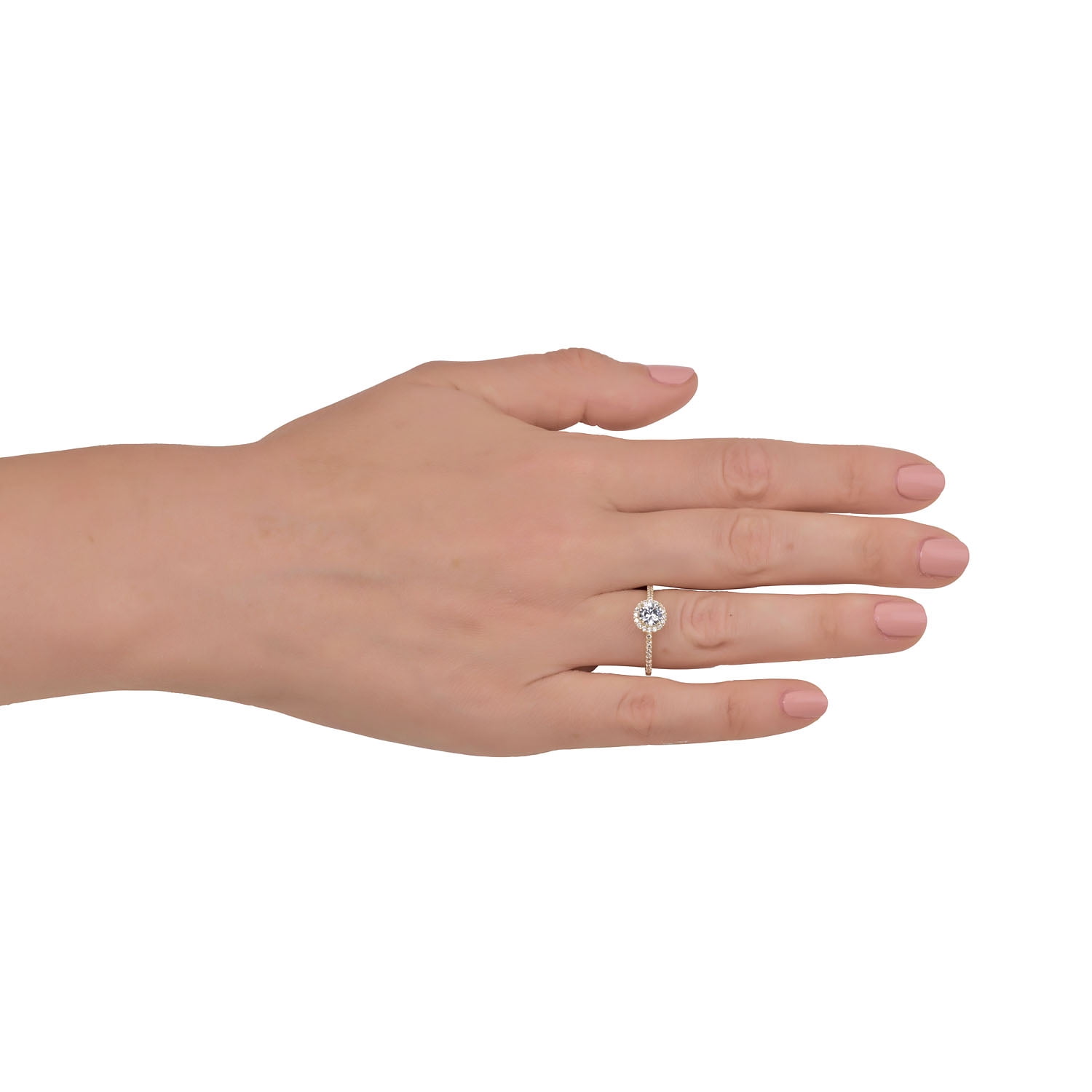AVORA 10K Yellow Gold April Birthstone- White Sapphire with Simulated Diamond CZ Halo Fashion Ring  - Size 8