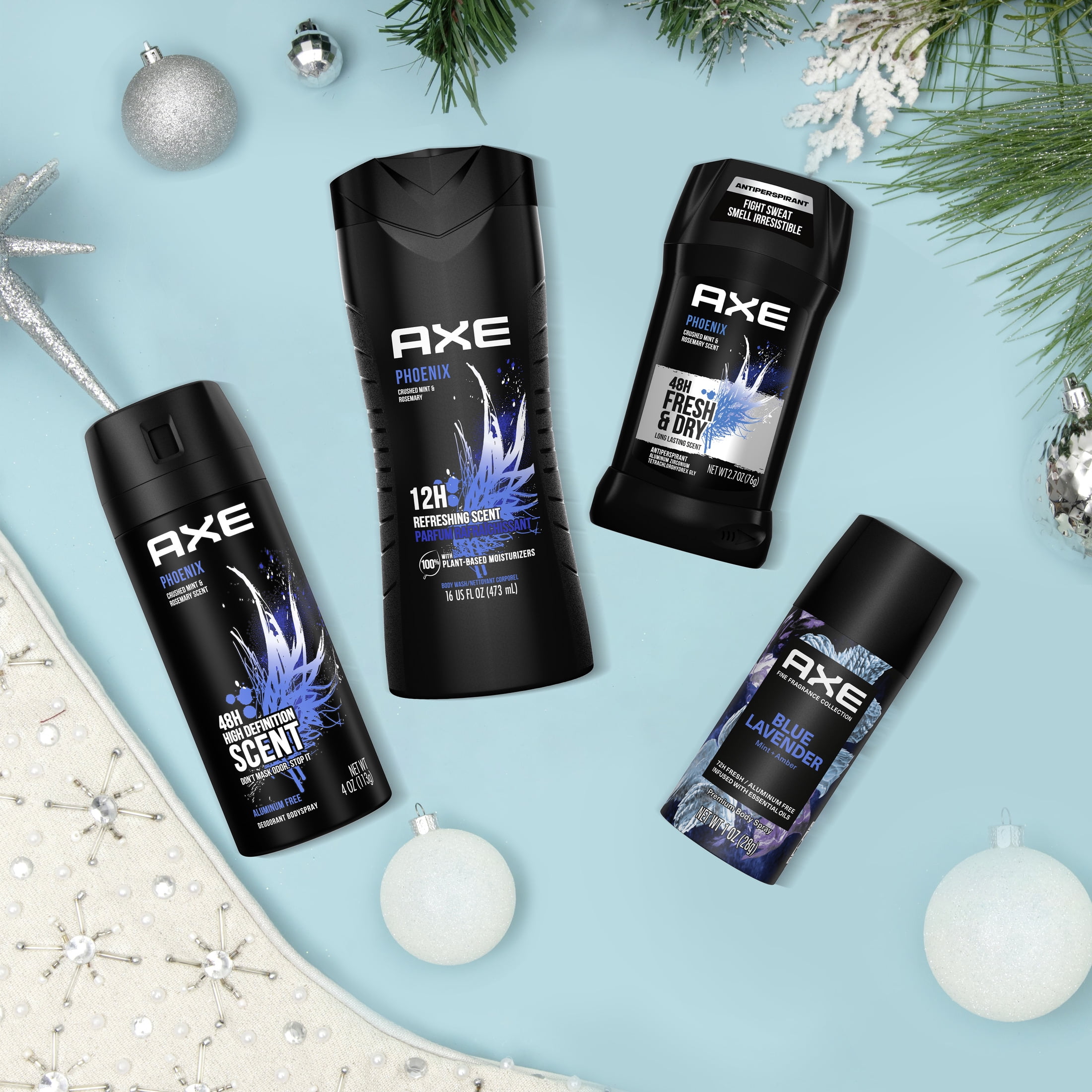 (2 pack) Axe Men's Gift Set Body Wash Deodorant Spray Antiperspirant Deodorant Stick Phoenix Mint Rosemary, 4 Count