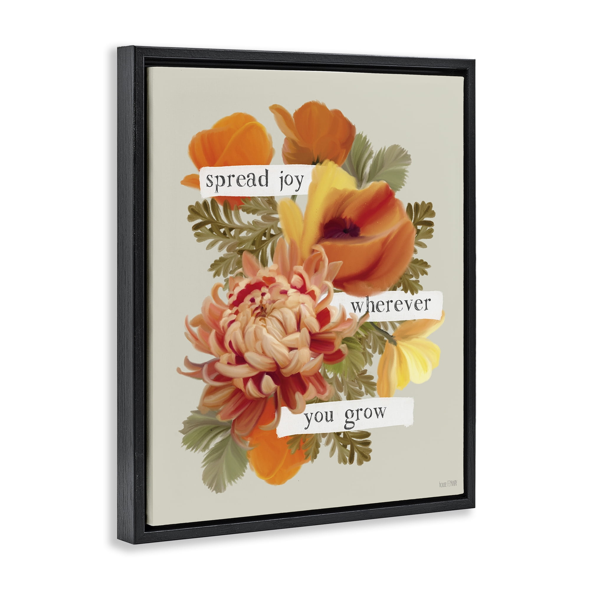 Stupell Industries Spread Joy Flowers Botanical & Floral Painting Black Floater Framed Art Print Wall Art, 17 x 21