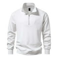 thumbnail image 2 of Elvqul Mens Long Sleeve Shirts White Breathable Big and Tall Soft Collared Cotton Solid Zipper Tees Pullover Shirts, 2 of 9