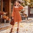 thumbnail image 2 of Aideaone Girls Long Sleeve Chiffon Dresses Square Neck Swiss Dot A-Line Ruffle Hem Casual fall winter Dress 7-14 Years, 2 of 6